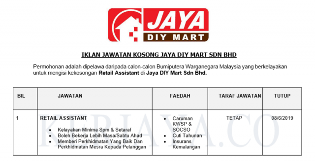 Jaya DIY Mart ~ Retail Assistant