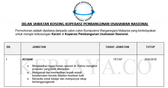 Koperasi Pembangunan Usahawan Nasional ~ Kerani