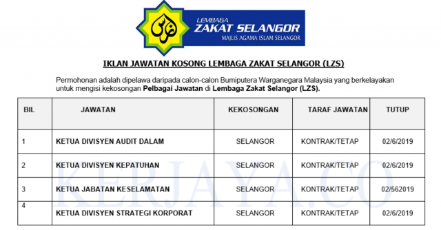 Lembaga Zakat Selangor (LZS) ~ Pelbagai Jawatan