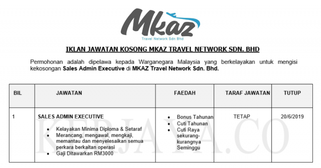 MKAZ Travel Network ~ Sales Admin Executive