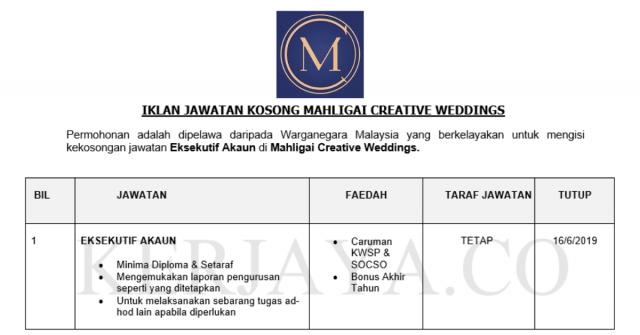 Mahligai Creative Weddings ~ Eksekutif Akaun