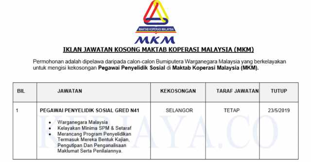 Maktab Koperasi Malaysia (MKM) ~ Pegawai Penyelidik Sosial