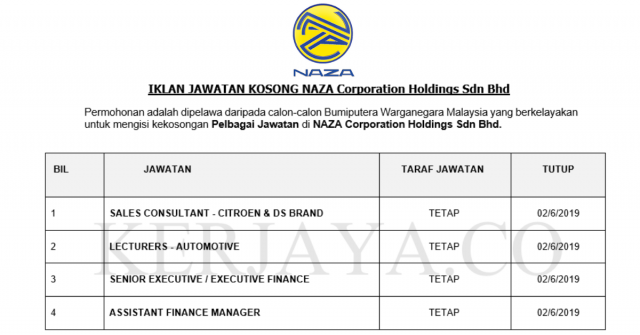 NAZA Corporation Holdings ~ Pelbagai Jawatan