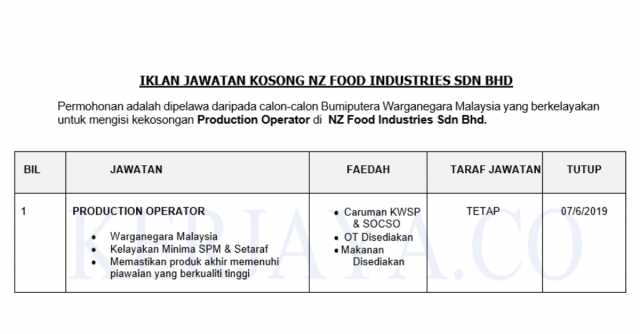 NZ Food Industries ~ Production Operator