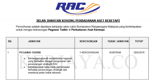 Perbadanan Aset Keretapi ~ Pegawai Tadbir