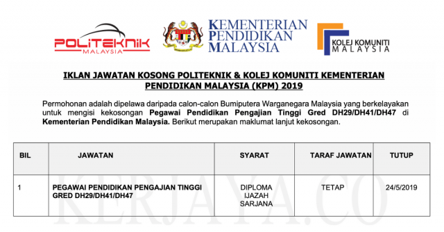 Iklan Jawatan Pegawai Pendidikan Pengajian Tinggi KPM