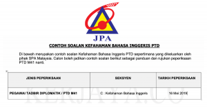Rujukan Contoh Soalan Kefahaman Bahasa Inggeris PTD