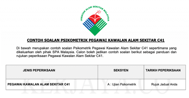 Contoh Soalan Psikometrik Pegawai Kawalan Alam Sekitar C41