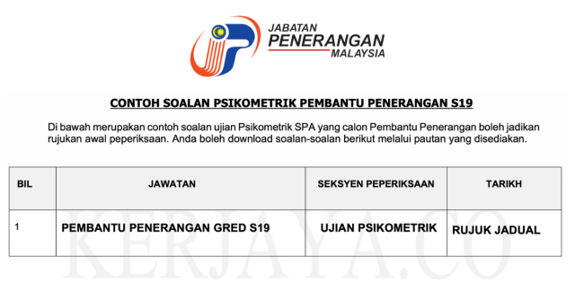 Contoh Soalan Psikometrik Pembantu Penerangan S19