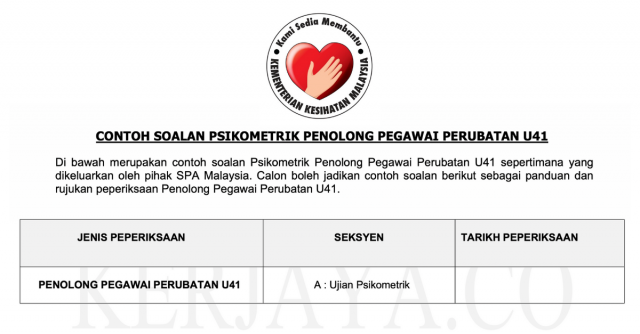 Contoh Soalan Psikometrik Penolong Pegawai Perubatan U41