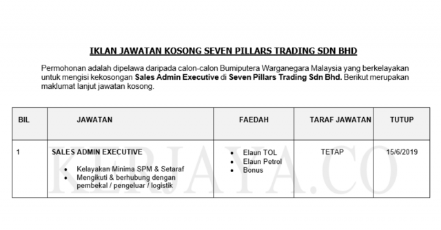 Seven Pillars Trading ~ Sales Admin Executive