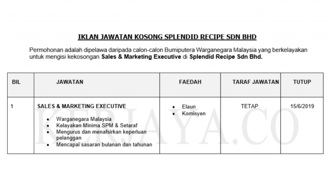 Splendid Recipe ~ Sales & Marketing Executive