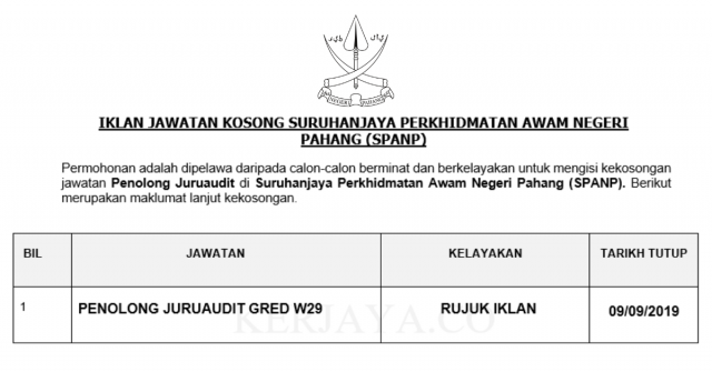 Suruhanjaya Perkhidmatan Awam Negeri Pahang ~ Penolong Juruaudit