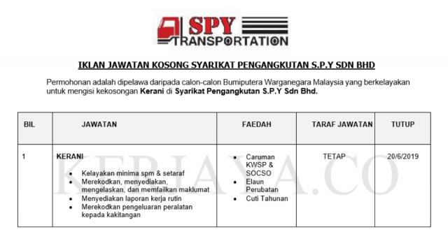 Syarikat Pengangkutan S.P.Y ~ Kerani
