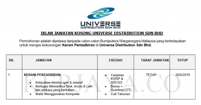 Universe Distribution ~ Kerani Pentadbiran