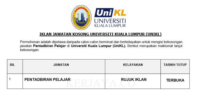 Universiti Kuala Lumpur (UniKL) ~ Pentadbiran Pelajar