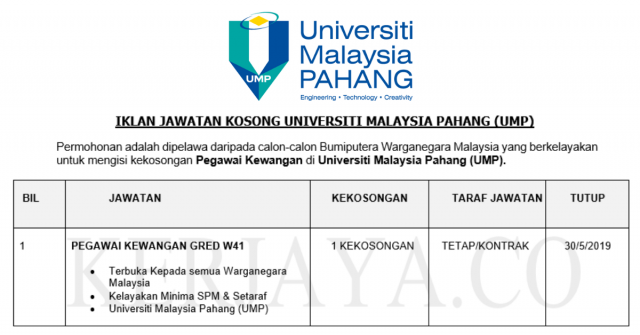 Universiti Malaysia Pahang (UMP) ~ Pegawai Kewangan