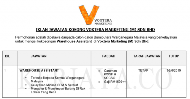Voxtera Marketing ~ Warehouse Assistant
