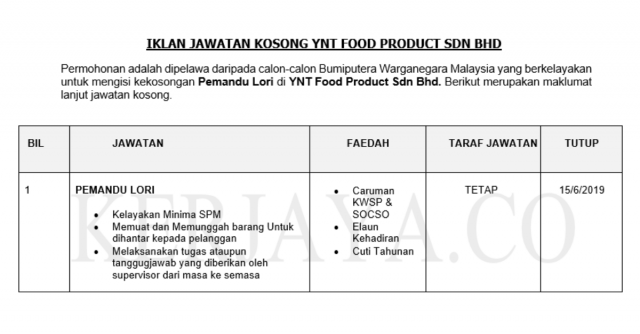 YNT Food Product ~ Pemandu Lori