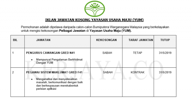 Yayasan Usaha Maju ~ Pegawai Sistem Maklumat & Pengurus Cawangan