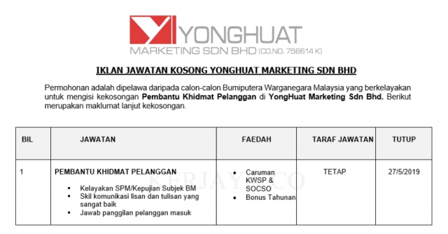 YongHuat Marketing ~ Pembantu Khidmat Pelanggan