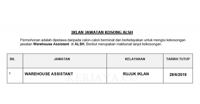 ALSH ~ Warehouse Assistant
