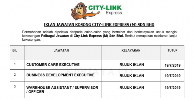 City-Link Express ~ Customer Care Executive, Warehouse Assistant & Business Development Executive