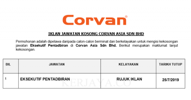 Corvan Asia~ Eksekutif Pentadbiran