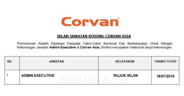 Corvan Asia ~ Admin Executive