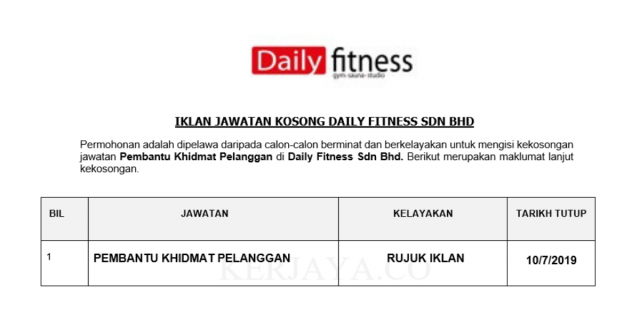 Daily Fitness ~ Pembantu Khidmat Pelanggan
