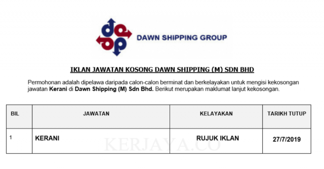 Kerani Di Dawn Shipping