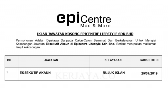 Epicentre Lifestyle ~ Eksekutif Akaun
