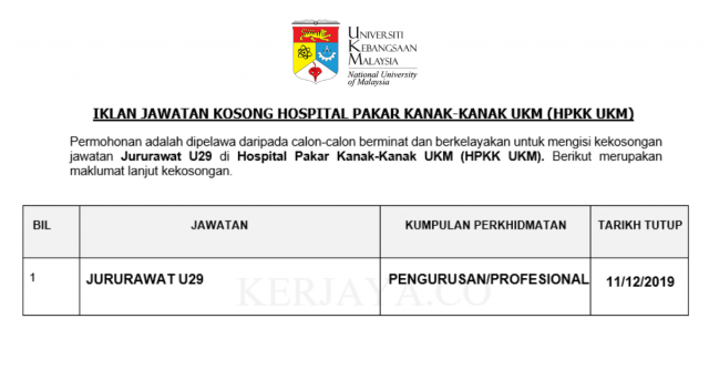 Hospital Pakar Kanak-kanak UKM (HPKK UKM) ~ Jururawat