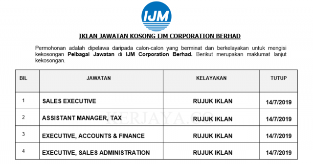 IJM Corporation Berhad ~ Sales Executive, Sales Admin & Pelbagai Jawatan