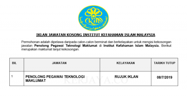 Institut Kefahaman Islam Malaysia ~ Penolong Pegawai Teknologi Maklumat