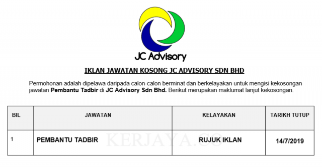 JC Advisory ~ Pembantu Tadbir