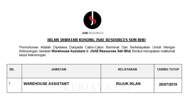 JSAE Resources ~ Warehouse Assistant