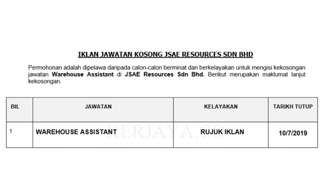 JSAE Resources ~ Warehouse Assistant