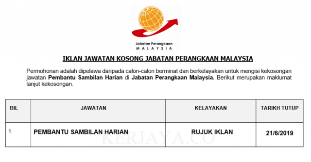 Jabatan Perangkaan Malaysia ~ Pembantu Sambilan Harian