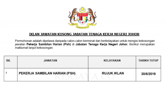 Jabatan Tenaga Kerja Negeri Johor ~ Pekerja Sambilan Harian (PSH)