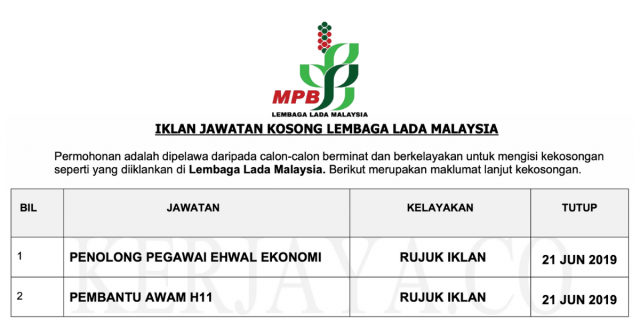 Lembaga Lada Malaysia (MPB) ~ 12 Kekosongan Jawatan Baru