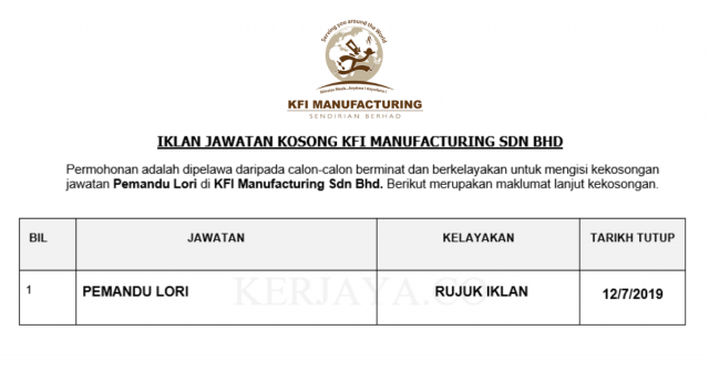 KFI Manufacturing ~ Pemandu Lori