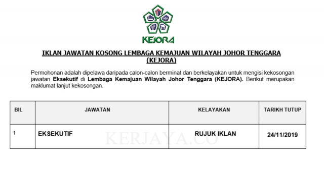 Lembaga Kemajuan Johor Tenggara (KEJORA) ~ Eksekutif