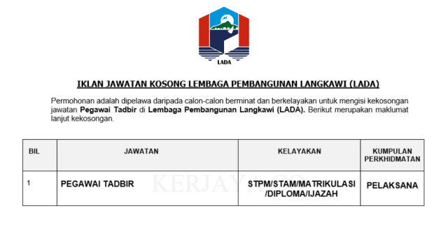 Lembaga Pembangunan Langkawi (LADA) ~ Pegawai Tadbir