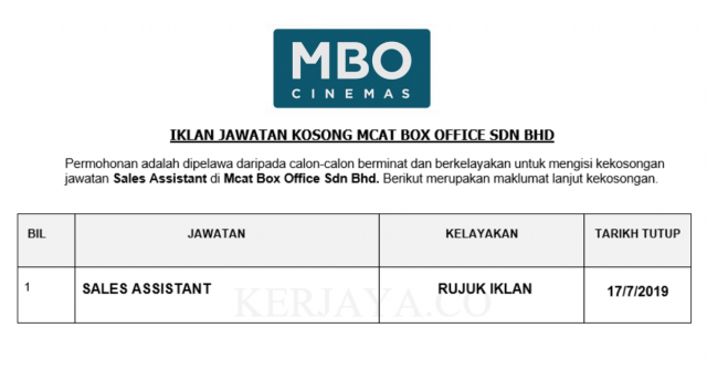 Mcat Box Office ~ Sales Assistant
