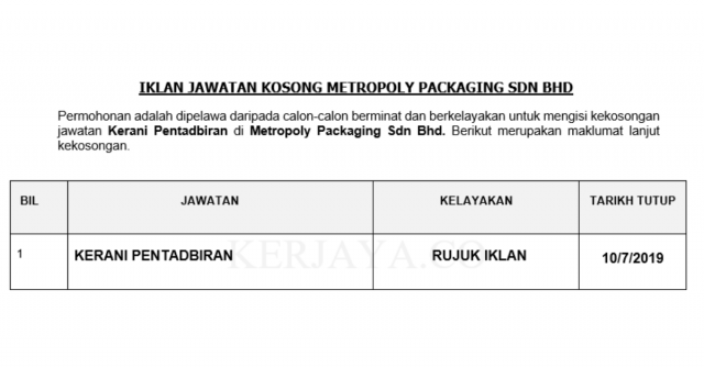 Metropoly Packaging ~ Kerani Pentadbiran