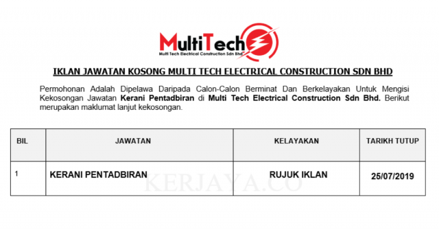 Multi Tech Electrical Construction ~ Kerani Pentadbiran