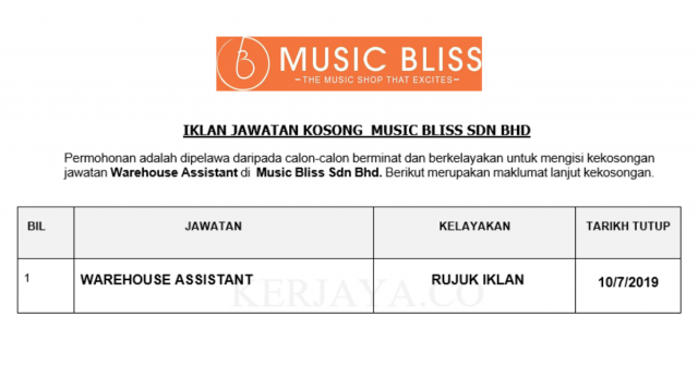 Music Bliss ~ Warehouse Assistant