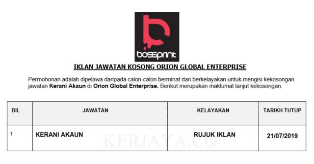 Orion Global Enterprise ~ Kerani Akaun