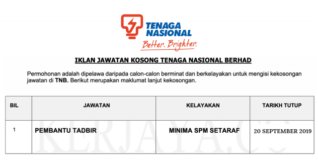 Pembantu Tadbir TNB / Tenaga Nasional Berhad